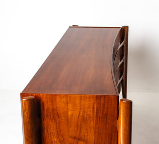 William Hinn Sculpted Walnut 8 Drawer Dresser, Made in Sweden, Circa 1950s