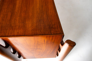 William Hinn Sculpted Walnut 8 Drawer Dresser, Made in Sweden, Circa 1950s